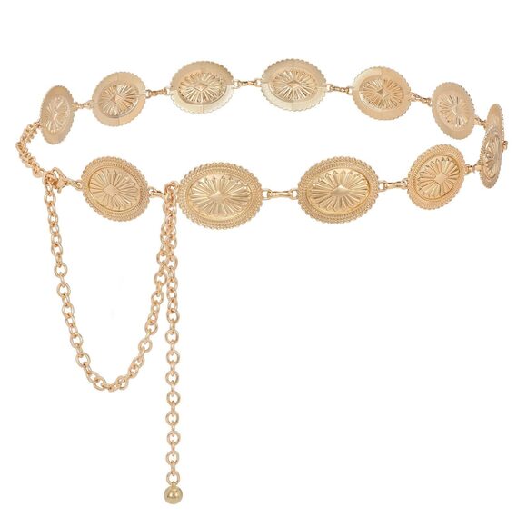 Accessories - 6238 Western Concho Belt For Women Silver Gold Chain Cowgirl